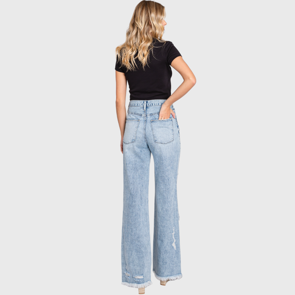 P865VXF-LT DESTROYED HIGH RISE RIGID VINTAGE FLARE JEANS