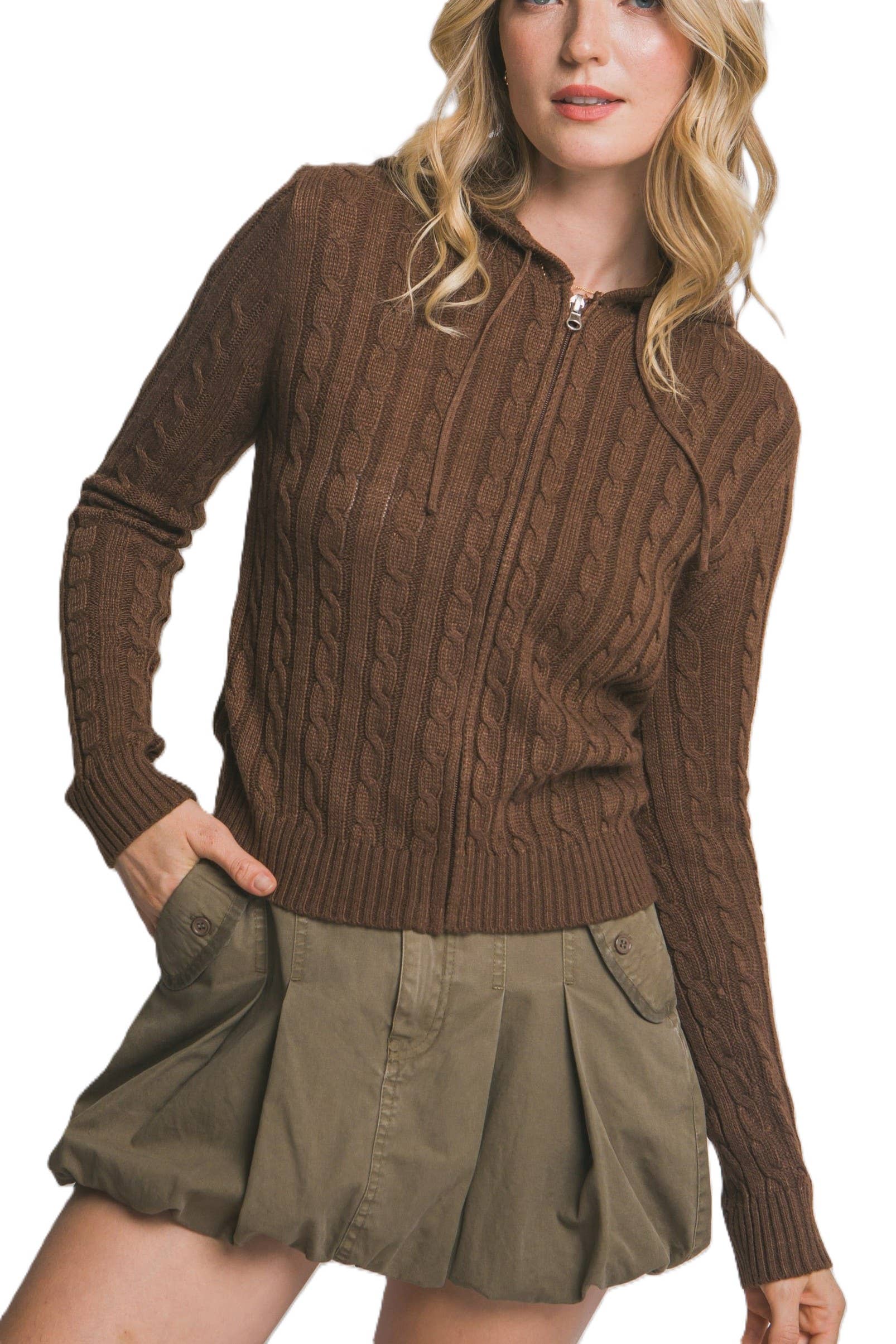 Fitted Cable Knit Cardigan Sweater