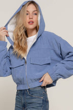 Long Sleeve Hoodie Inside Fur Corduroy Zip Up Jacket