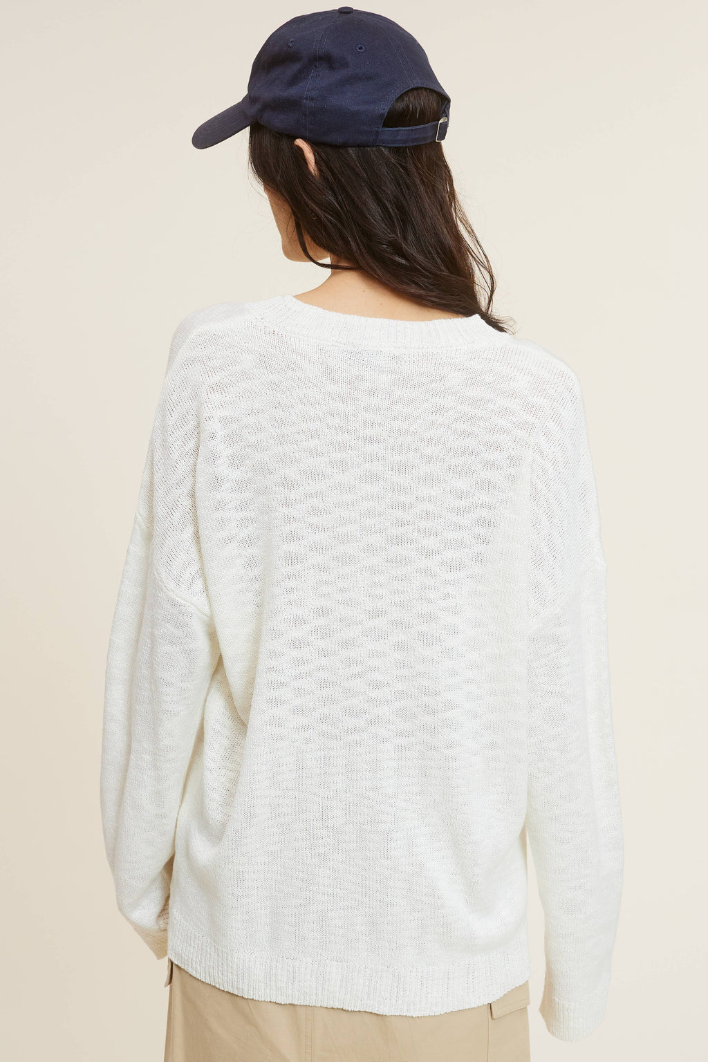 Baggy Knit Sweater with Henley Collar