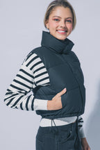 PU Cropped Puffer Vest With Pockets