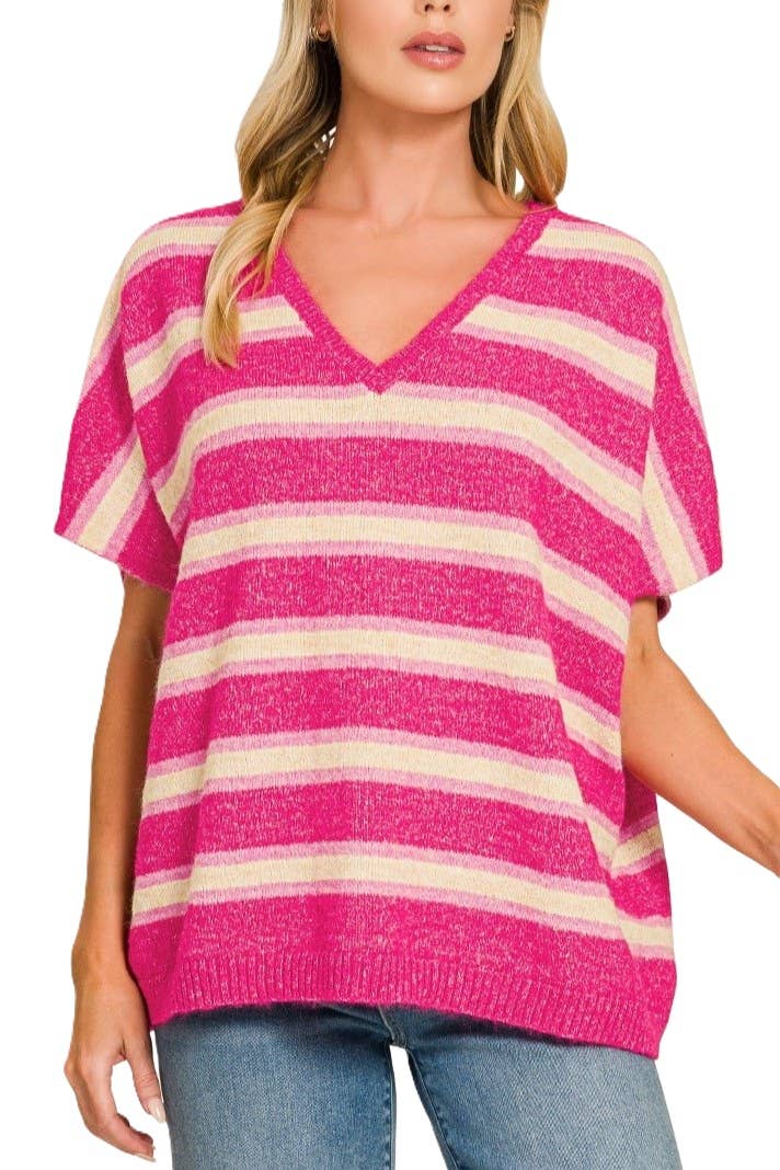 Wool Blend Stripe V-neck Boxy Sweater