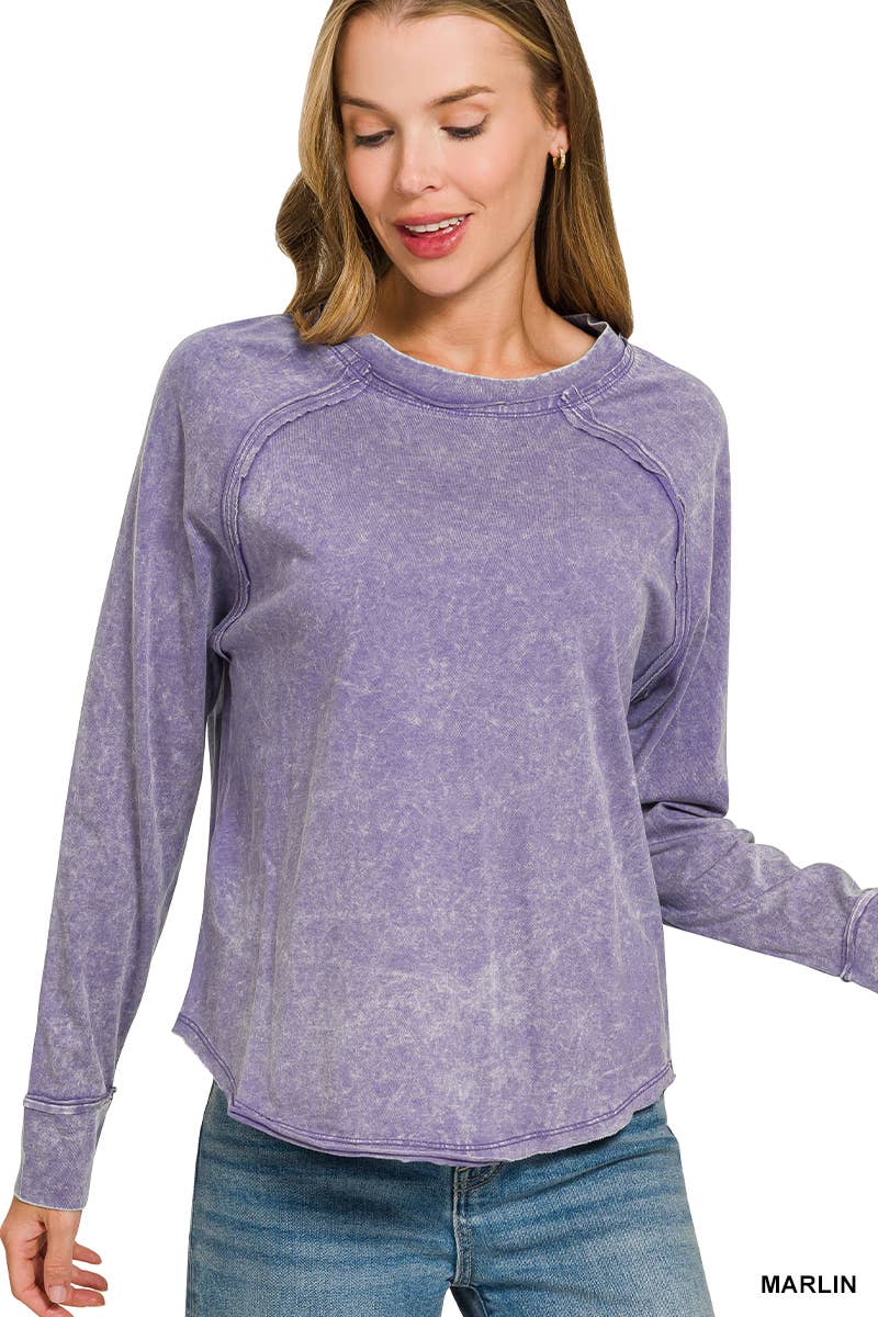 Washed Scoop Neck Long Sleeve Top Zenana