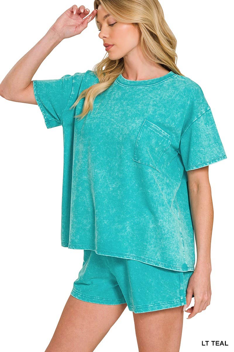 French Terry Acid Washed Relaxed Top N Short Set