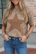 Leopard Retro Studded Star Patch Loose Tee