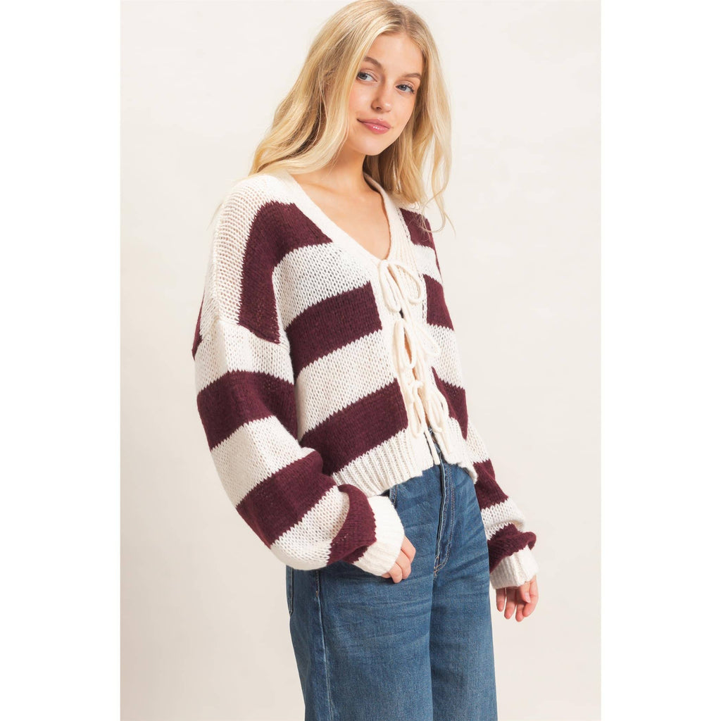 Striped V-Neck Sweater Cardigan