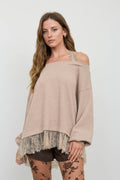 LAYERED HALTER LACE NECK OFF-SHOULDER KNIT TOP