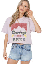 Cowboy & Beer Vintage Graphic S/S Faux Cropped Tee