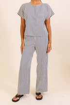 Striped Textured Top & Wide Leg Pant Set