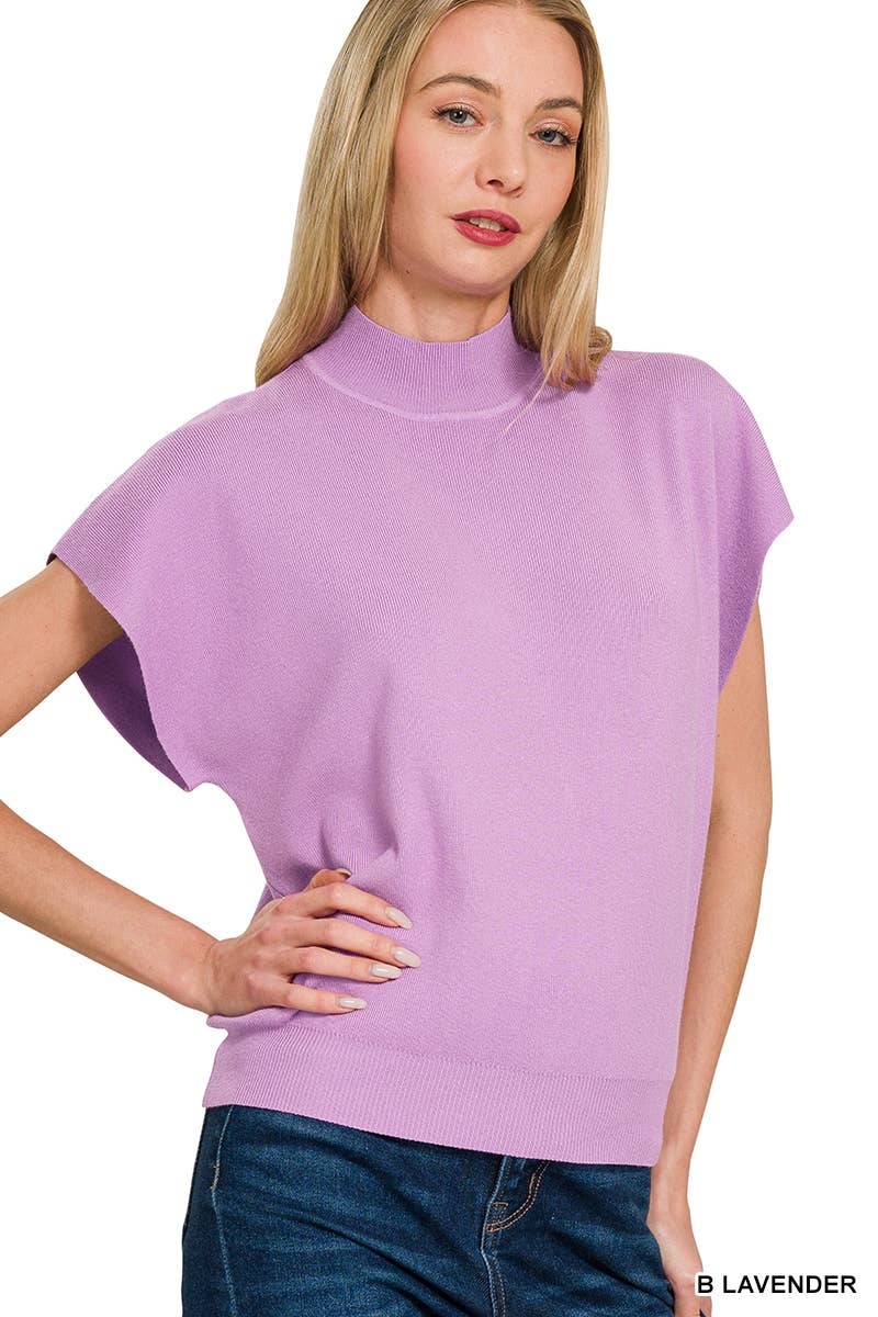 Mock Neck Short Dolman Sleeve Sweater