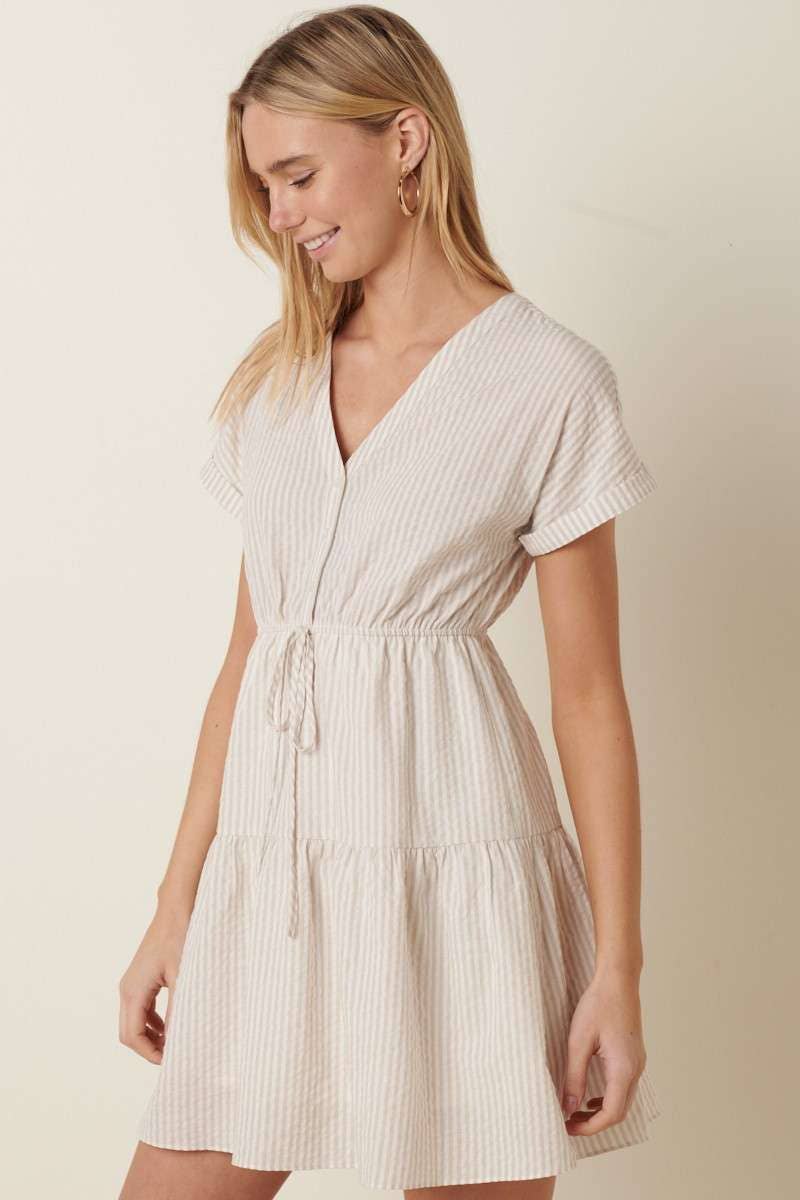 STRIPE BUTTON FRONT MINI SHIRT DRESS