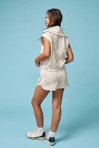 PX51001 - Camo Half Zip Slvls Top and Shorts Set