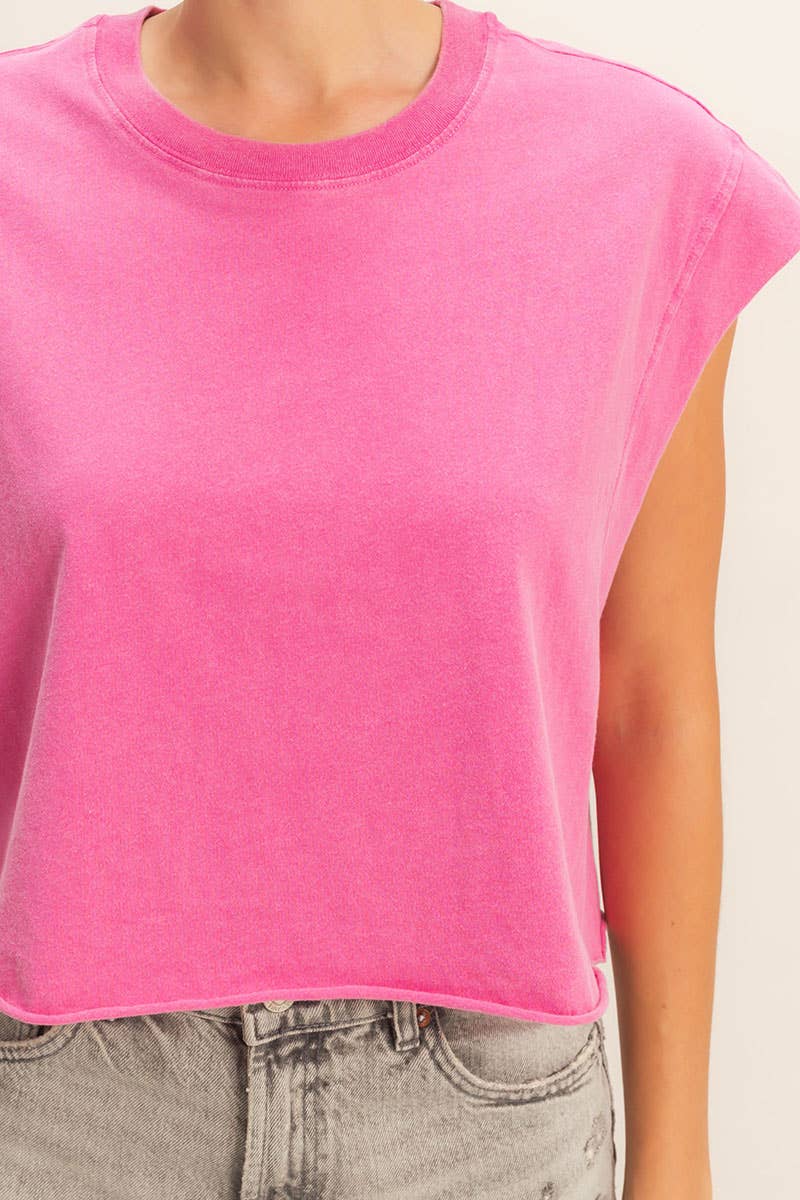 Crew Neck Boxy Sleeveless Cropped Top