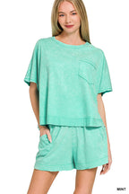 Acid Washed Oversized Top & Shorts Set