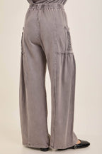 Mineral Washed Boho Trim Patched Pockets Pants HP7542