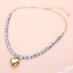 Floral Ceramic Ball Beaded Heart Pendant Necklace