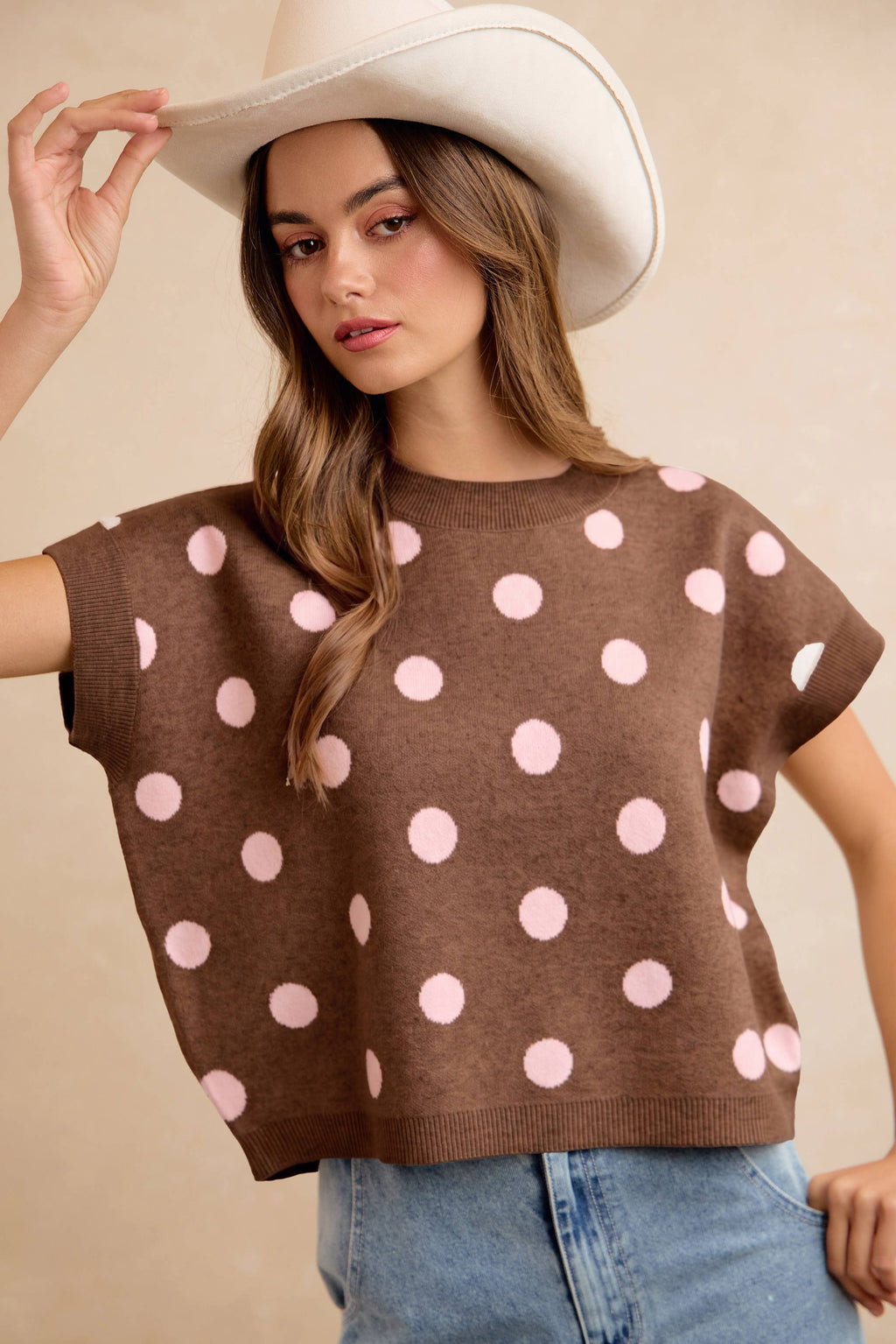 POLKA DOT KNIT SLEEVELESS TOP