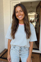 LAS Stripe Looks Contrast Drop Shoulder Loose Tee (S-4X)