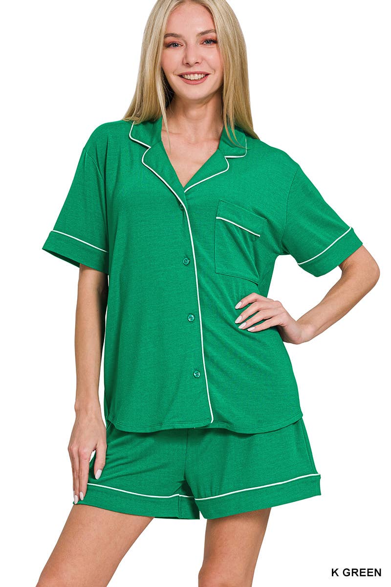Button Down Shirts & Shorts Pajama Set Zenana
