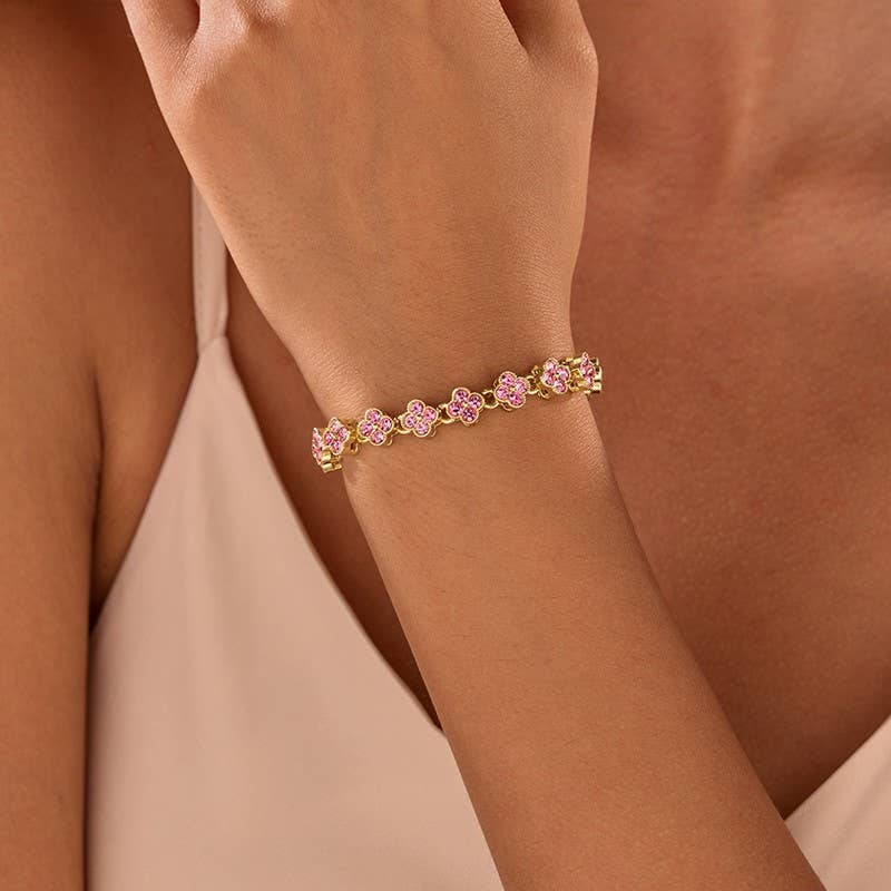 Dainty Gold-Tone Quatrefoil Crystal Bracelet | 40B5260