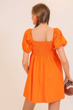 Football Embroidered Game Day Puff Sleeve Dress