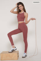 Double Layer Effect Crop Tank Top & Leggings Seamless Set