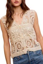 Summer Crochet Patterned Sleeveless Vest Top