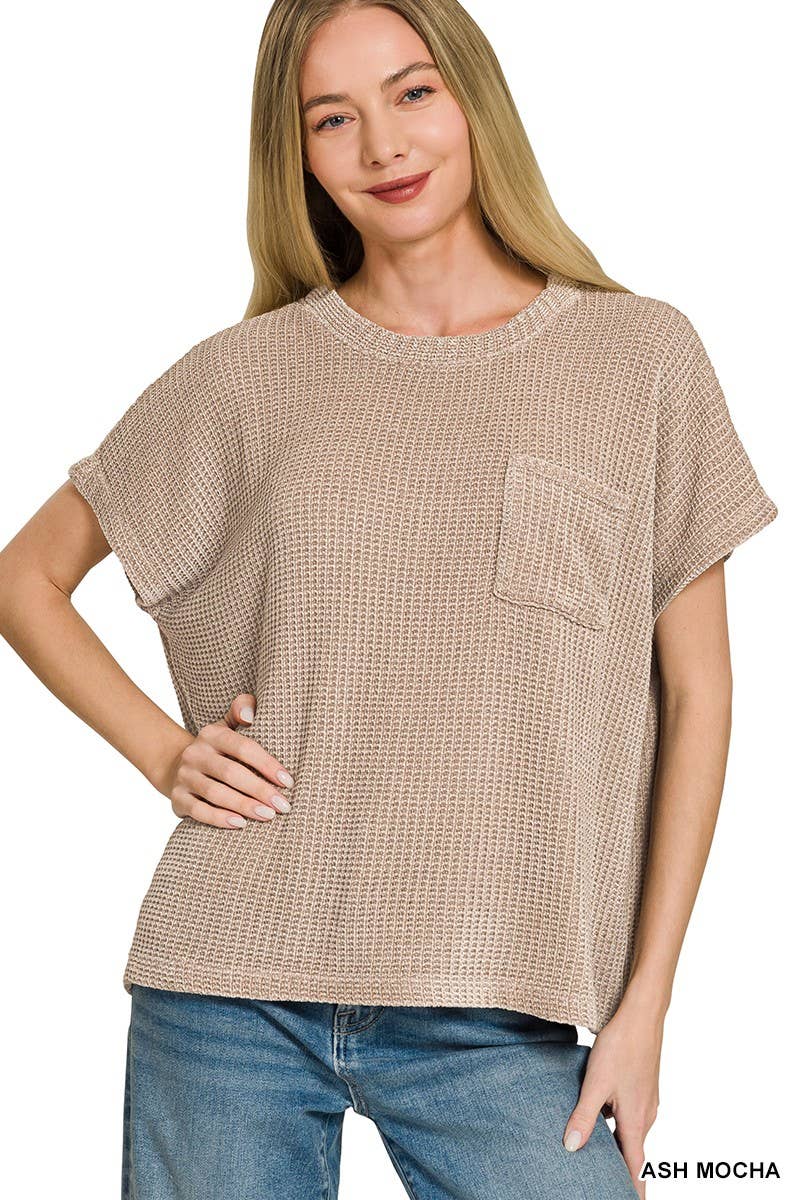 Chenille Waffle Short Sleeve Sweater