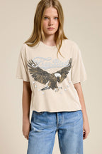 PUFF' Free Bird Graphic Raw Hem Faux Crop Tee