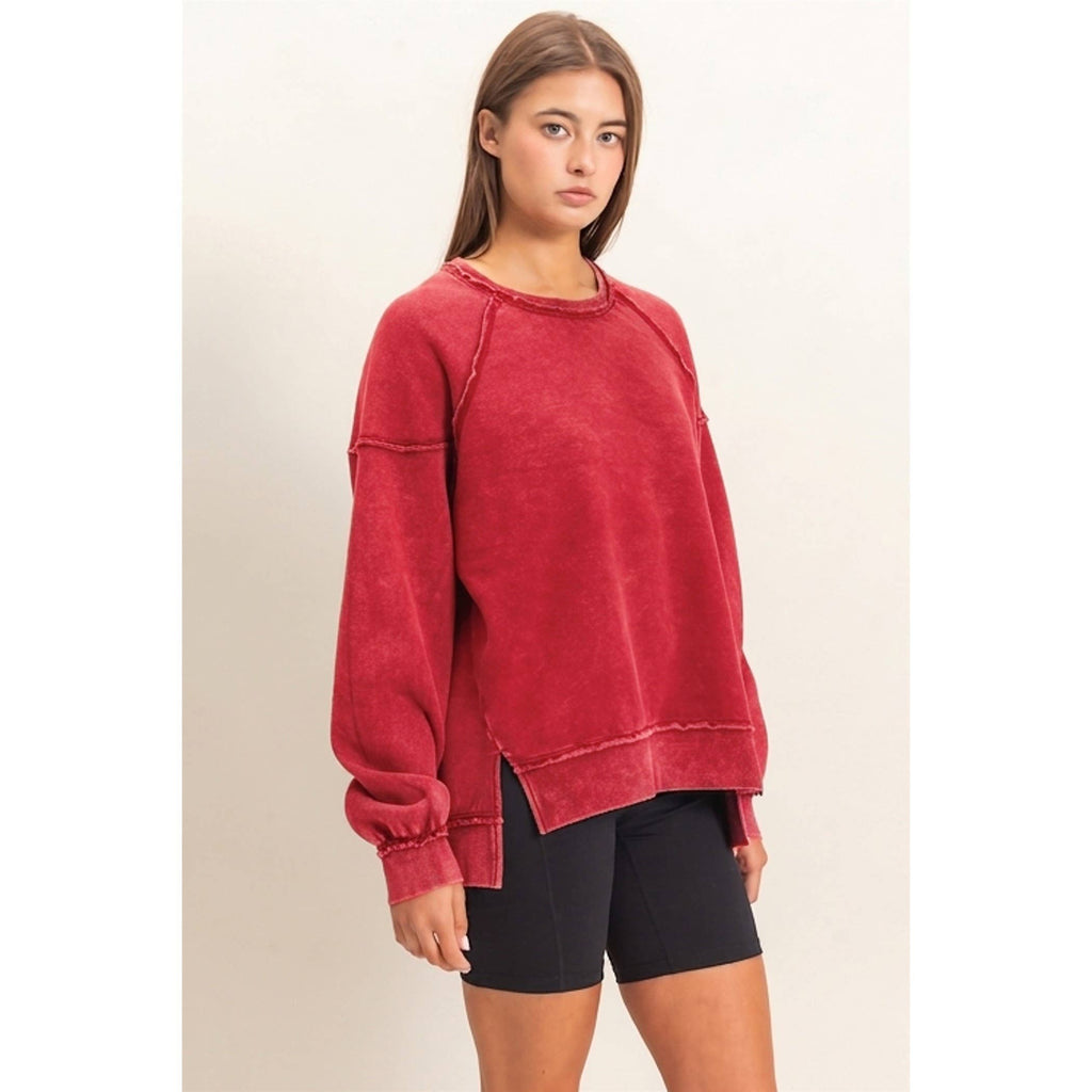 Acid Wash Raw Edge Sweatshirt