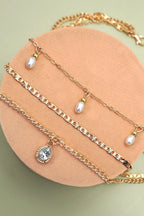 MULTI LAYER STONE CHAIN TEARDROP CHARM NECKLACE | 40NK9637