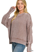 `Washed Side Slit Oversized Cropped Sweater SI-26510 Zenana