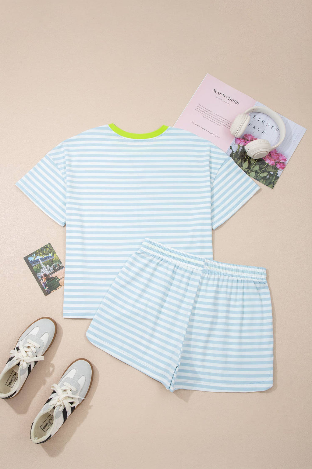 LAS Stripe Looks Contrast Drop Shoulder Loose Tee (S-4X)