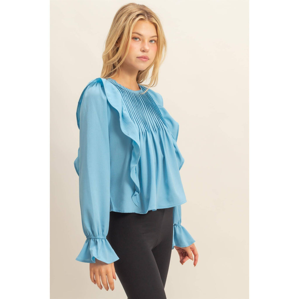 Pintuck Ruffle Detail Woven Blouse