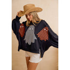 OVERSIZED PLAID GHOST APPLIQUE HALLOWEEN SWEATSHIRT