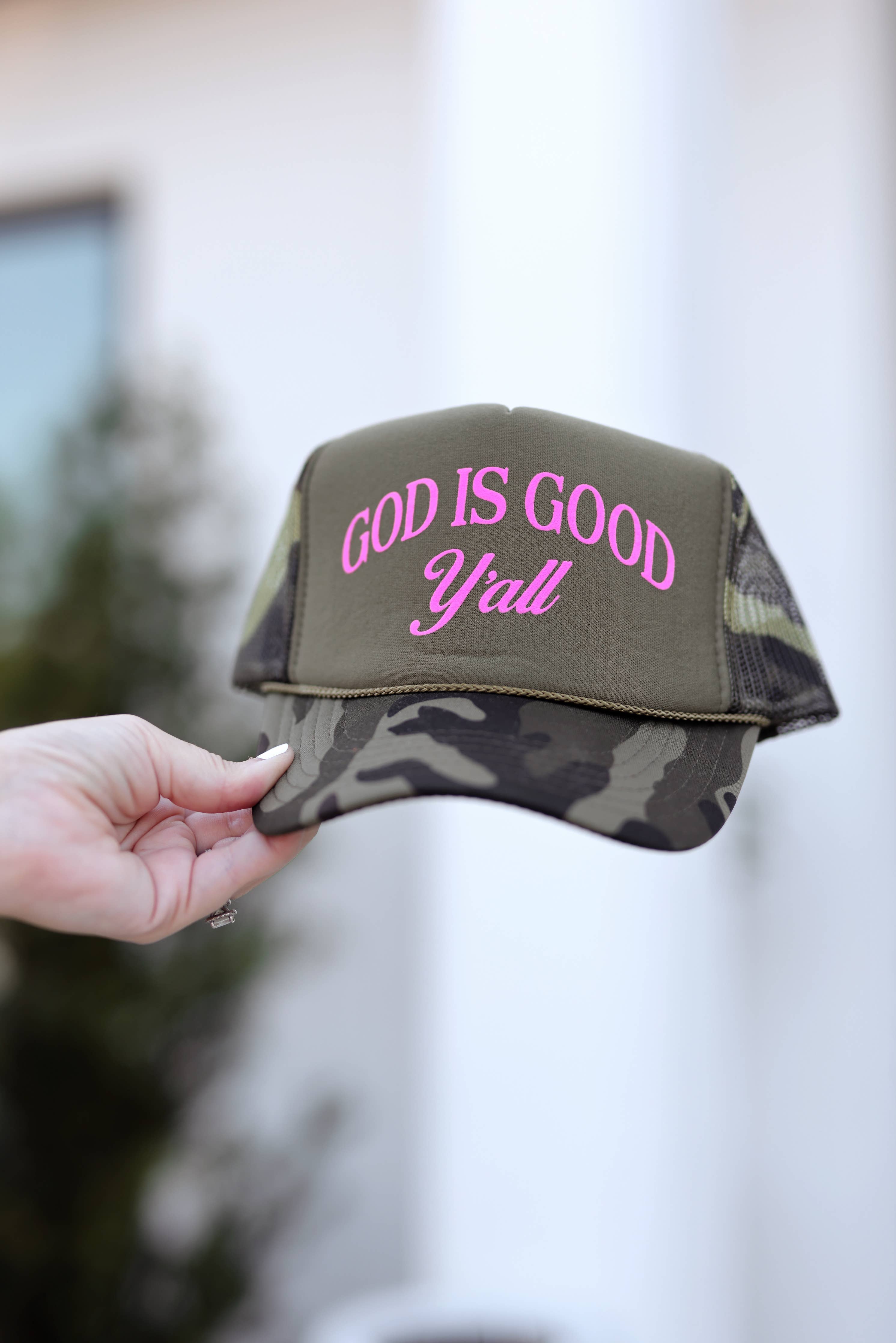 Trucker Hat – God Is Good Y'all – Camo