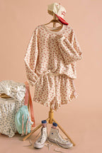 NT12635SET-Floral Printed Knit Comfy Top & Shorts Set