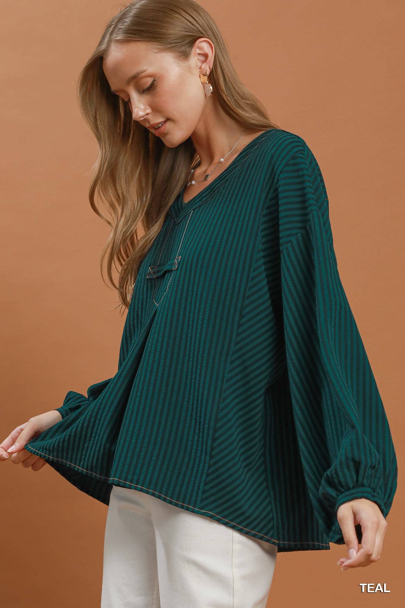 Seersucker Stripe Hi-low Blouse