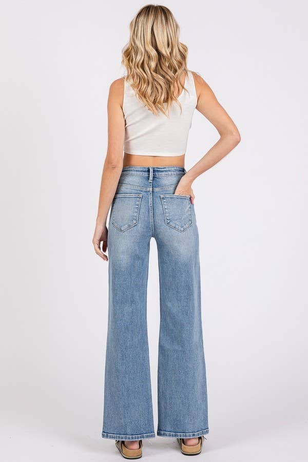 P1371W-MD HIGH RISE STRETCH SLIM WIDE LEG W/ DESTROYED HEM