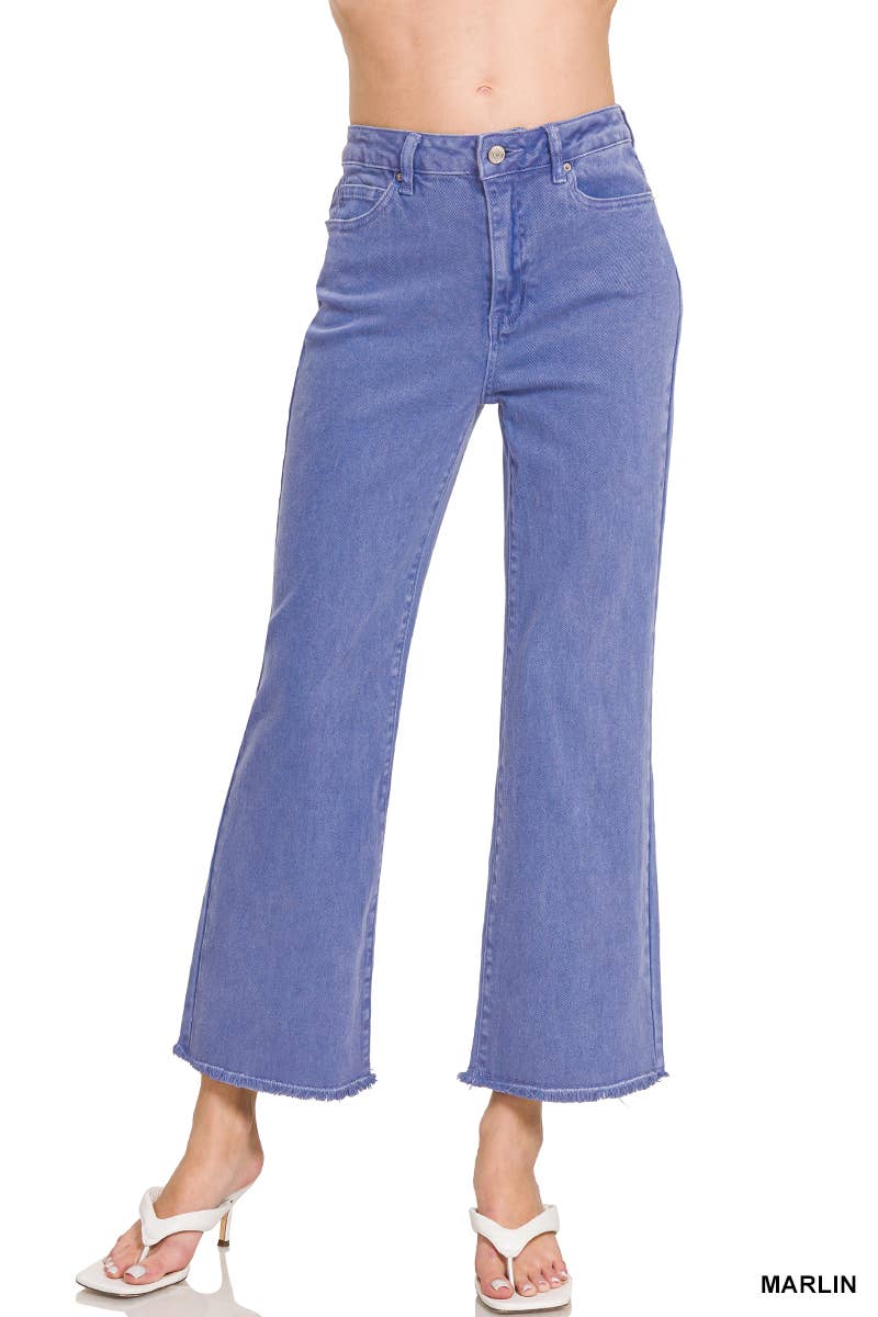 Acid Wash High Waist Frayed Hem Bootcut Pants