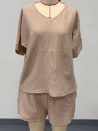 Short Sleeved Collar Bat Sleeve Shirt And Shorts Set