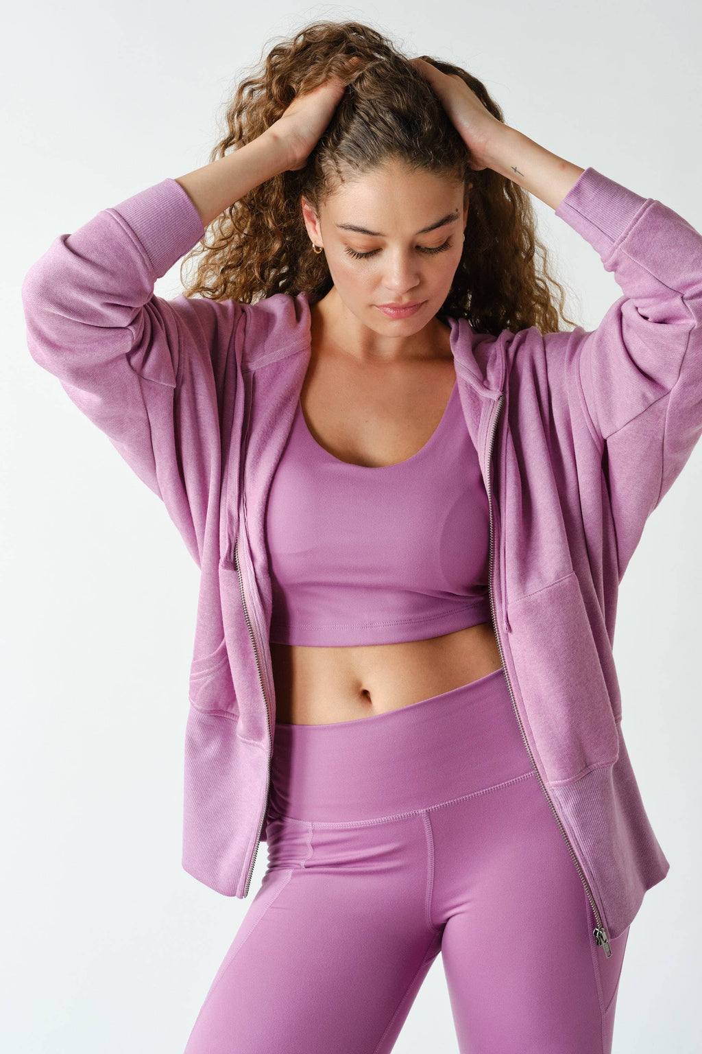 Fleece Hoodie Jacket with Tapered Sleeves
