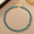 Brass & Multi-Color Glass Crystal Tennis Necklace | 80N93702