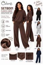 Fleece lined sweat shirt with wide leg loungewear 2 pcs set