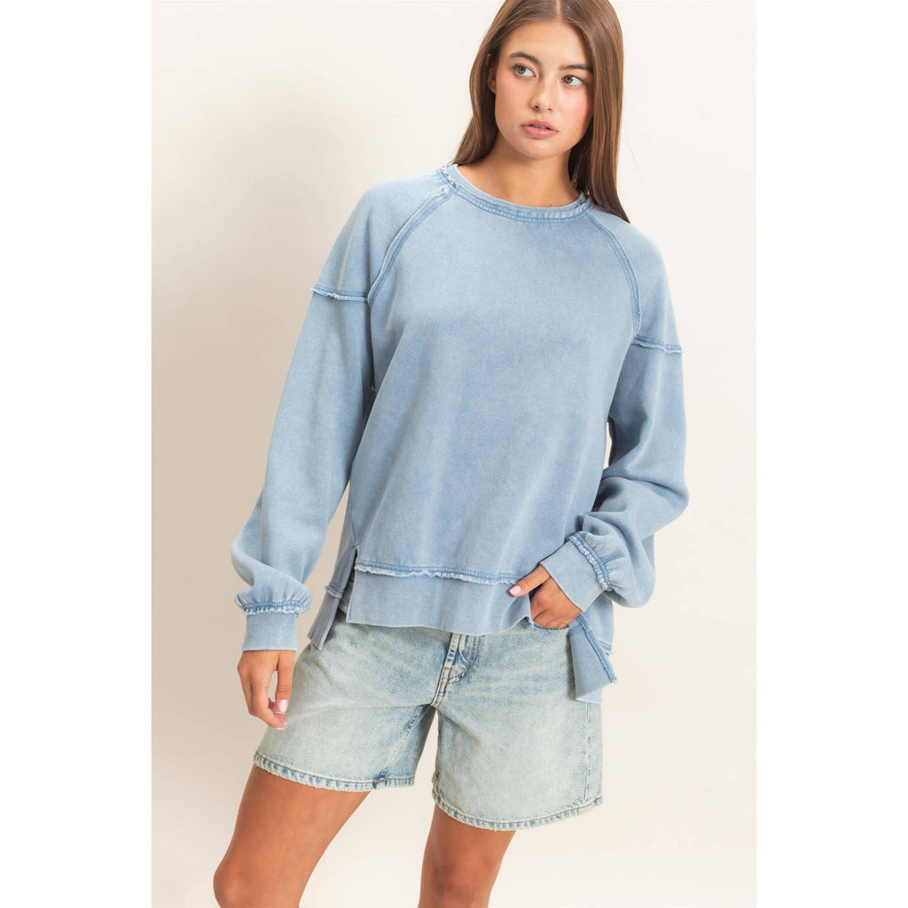 Acid Wash Raw Edge Sweatshirt