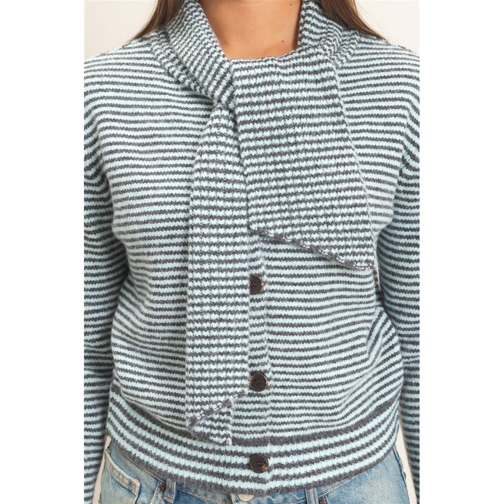 Striped Cardigan With Scarf