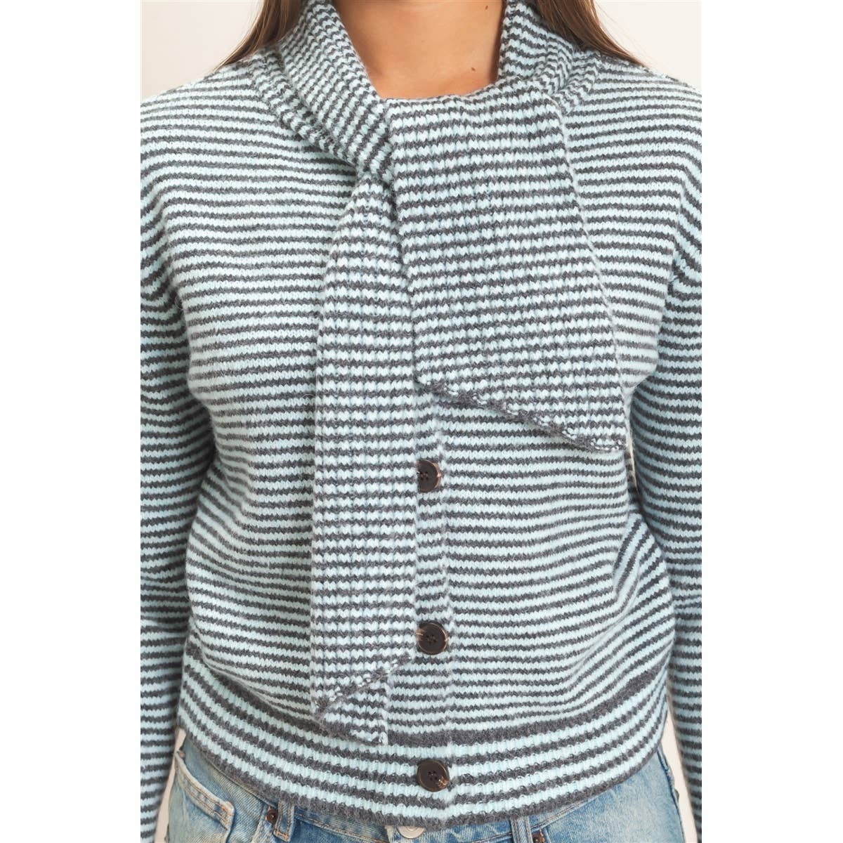 Striped Cardigan With Scarf