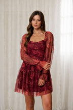 FLORAL CHIFFON LONG SLEEVE CORSET MINI DRESS