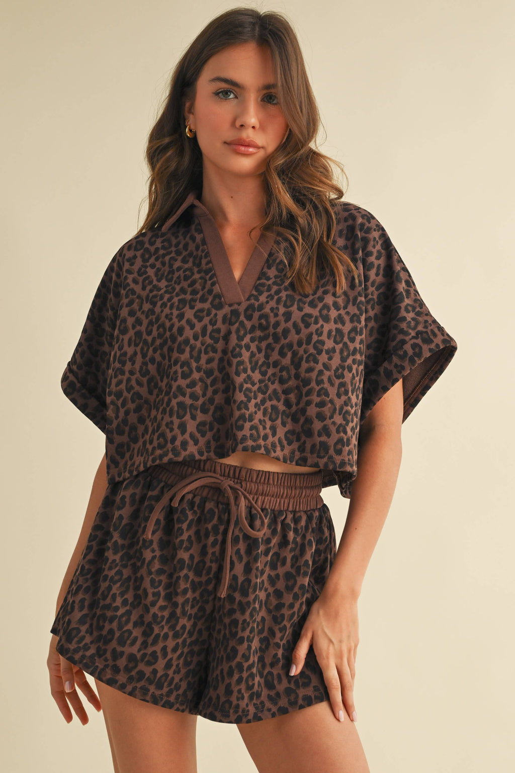 LEOPARD CROPPED SHORT SLEEVE + SHORTS SET
