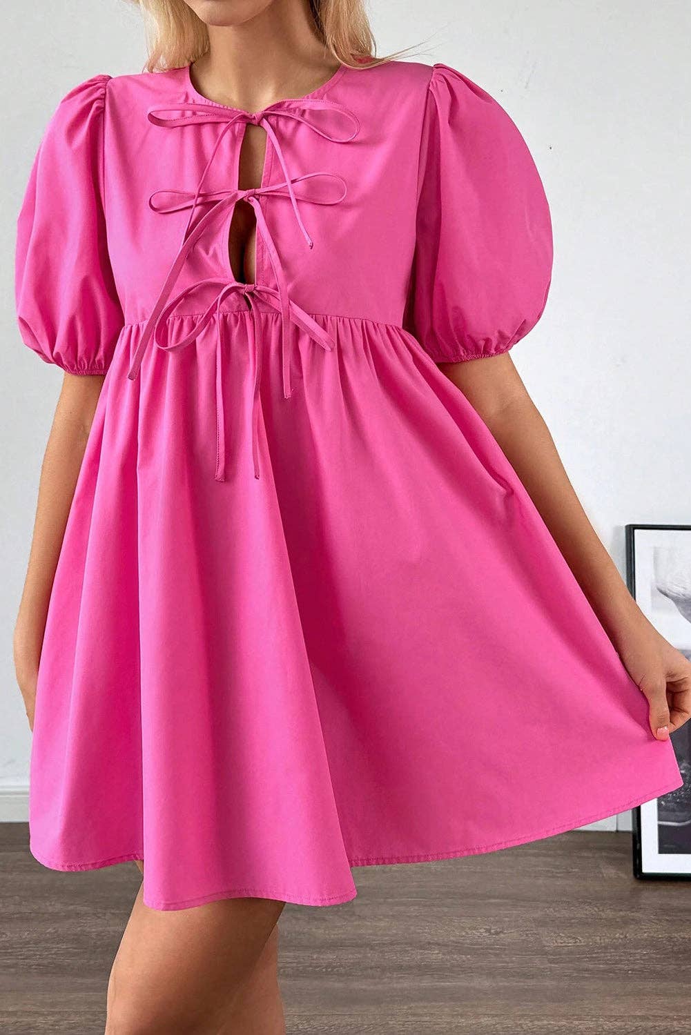 Pink Puff Sleeve Mini Dress